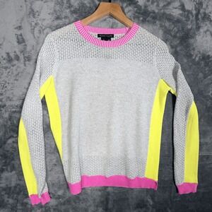 Peace of Cloth Womens Colorblock Sweater XS Gray Pink Neon Long Sleeve Cotton